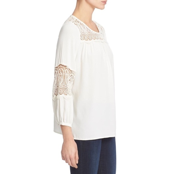 JOIE Coastal Lace Inset White Blouse Top L - Picture 9 of 12